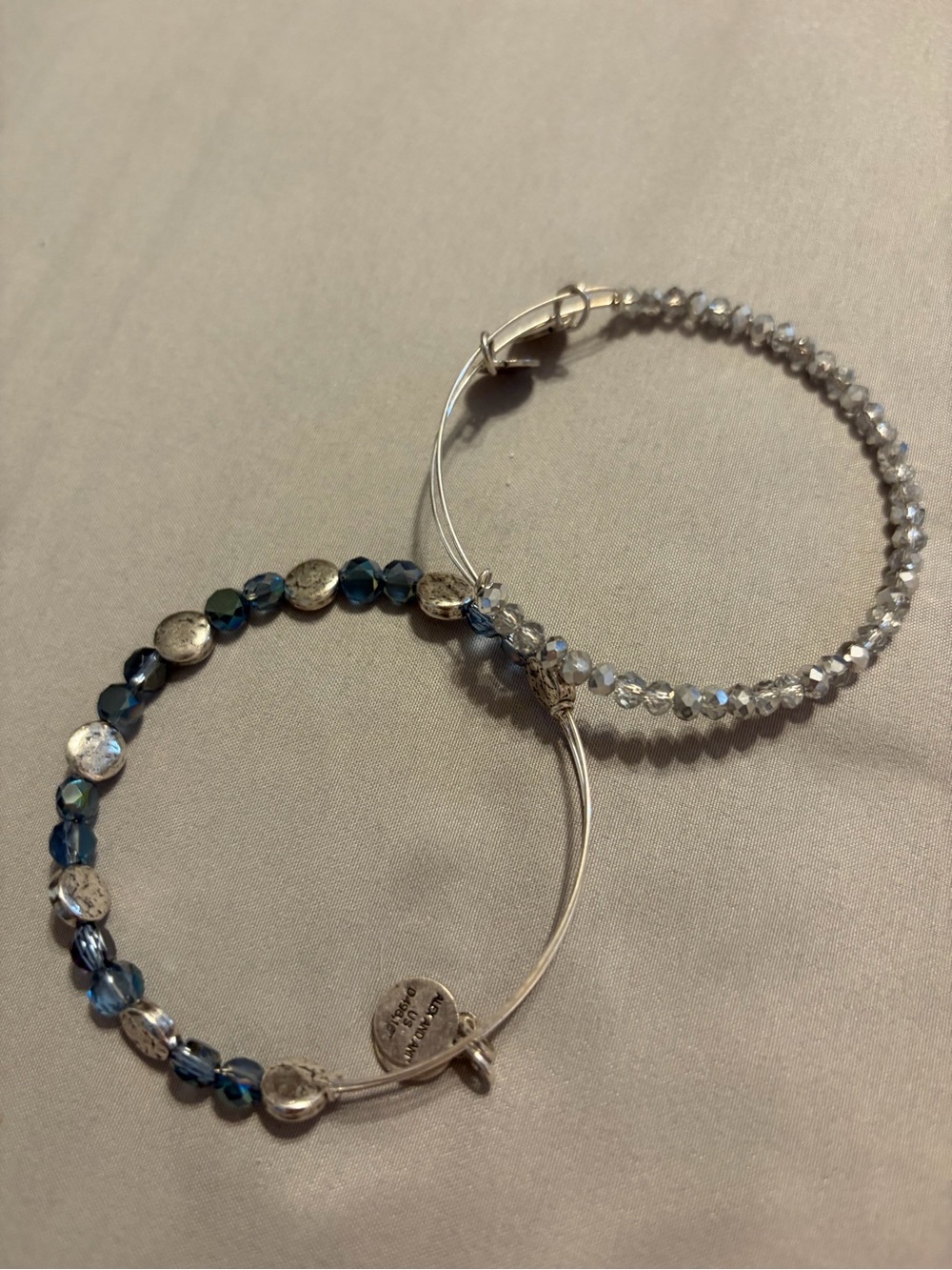 Silver-Tone Blue Crystal & Clear Beaded Bangle Set-Alex and Ani